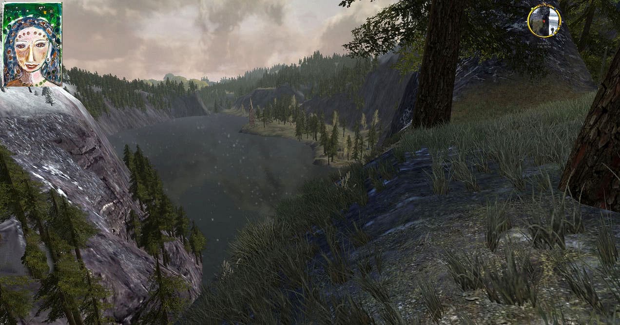 Blick auf den Spiegelsee im Schattenbachtal vom Nebelgebirge her, wie er sich Eowyn, Tom Bombadil, Aragorn und Faramir zeigte.